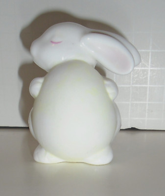 White Ceramic Bunny Hugging Egg 3'' High Sweet Precious Easter Decor READ
