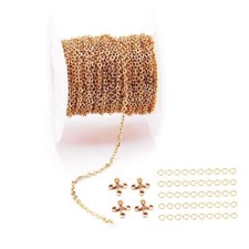 33 Feet 18k Gold Stainless Steel Flat Cable Chains Link Spool Bulk With 20 Lobst