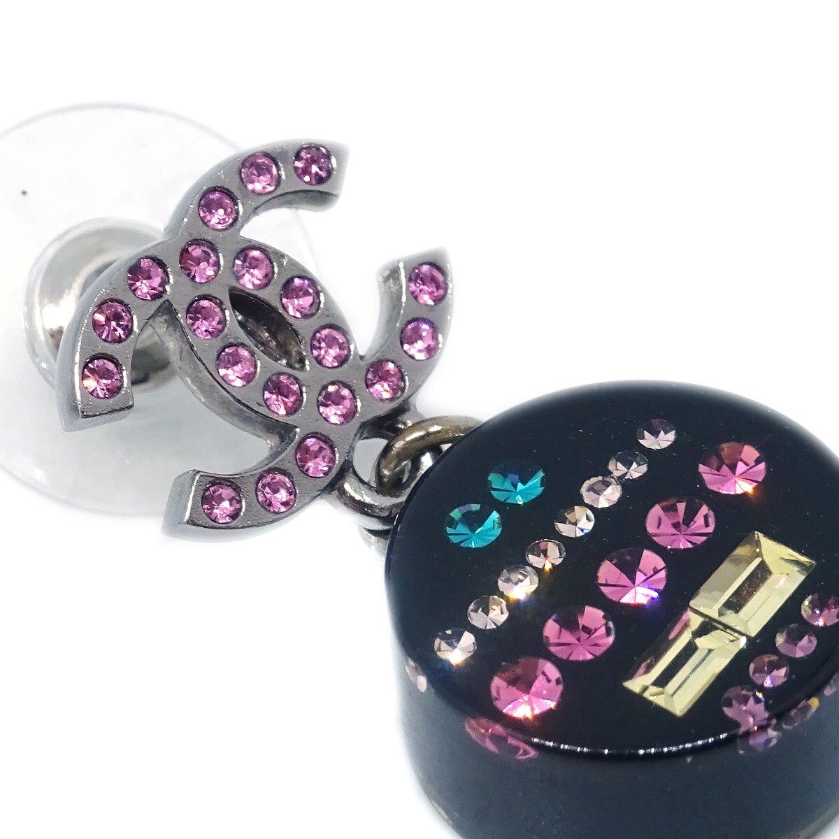 Chanel Dangle Pierced Earrings Rhinestone Black 11P 174495 | eBay