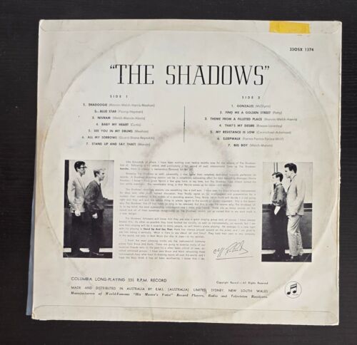 THE SHADOWS " THE SHADOWS " COLUMBIA AU EDITION LP 12" BLACK WINYL - Picture 2 of 4