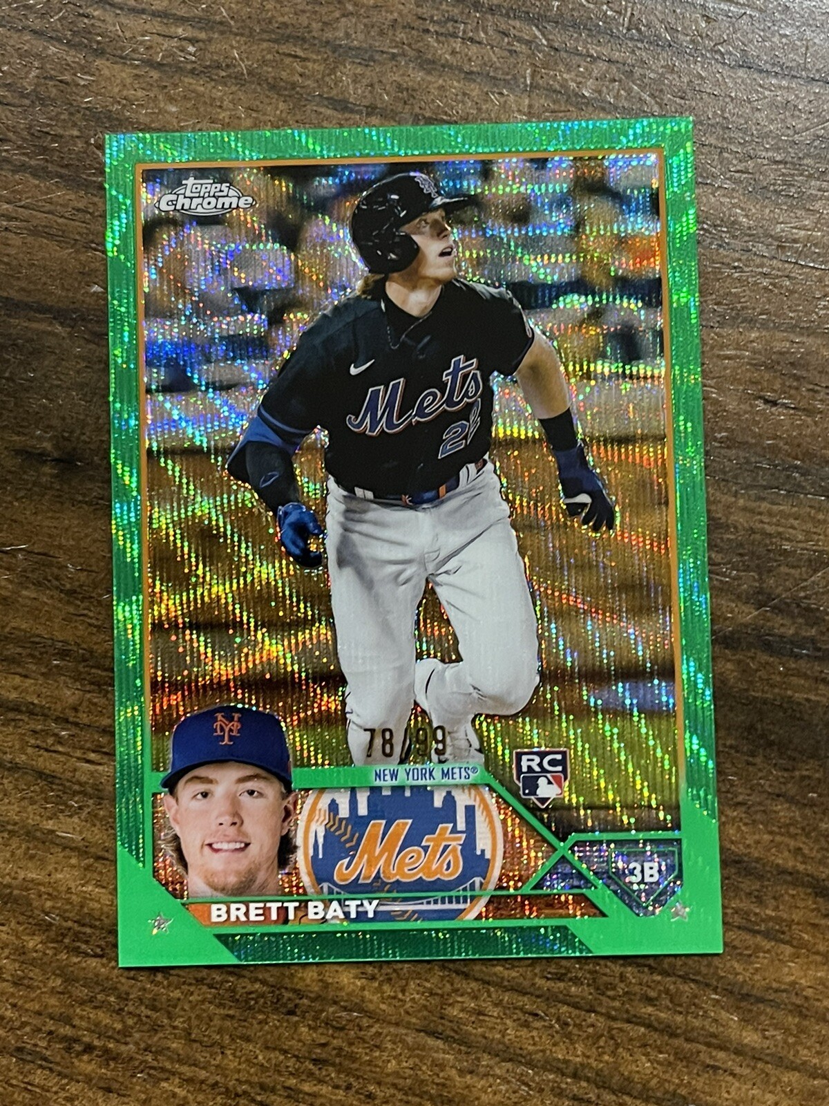 2023 Topps Chrome Brett Baty Green Wave Rookie Refractor RC • #204 • 78/99
