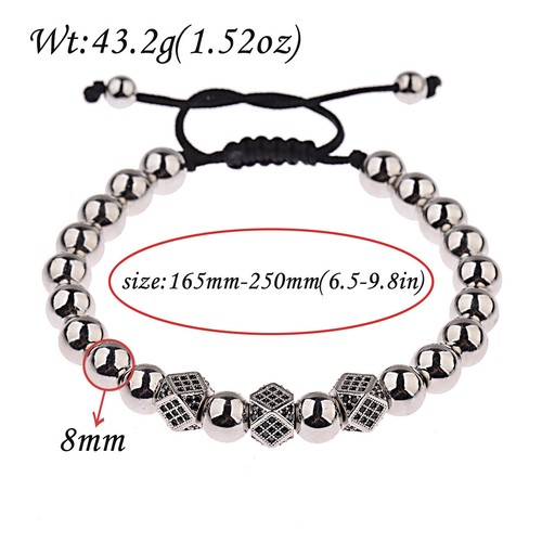 Luxury Silver Micro Pave CZ Ball Crown Bracelet Men's Women Copper Bead Bracelet - Picture 27 of 30