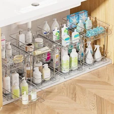 4-Piece Set of 2 Under Sink Organizers for Bathroom, Clear Kitchen Storage