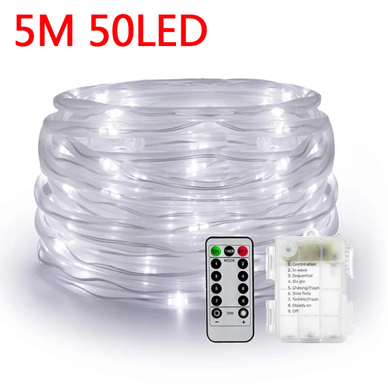 50LED Outdoor Rope Lights Battery Operated String Light Party Christmas