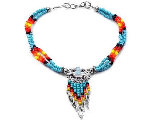 Native Inspired Chip Stone Beaded Dangle Multi Strand Anklet Tribal Boho Jewelry - Picture 2 of 10