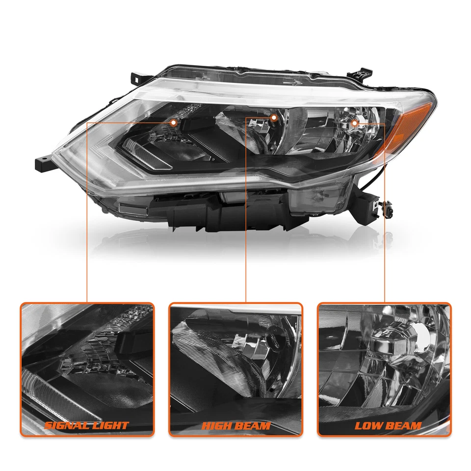 Conjunto de faros halógenos para Nissan Rogue 2017 2018 2019 luces con par LED DRL Foto 4 de 4