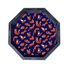 Foxes Black Octagon Wooden Dice Tray, Rolling Tray, D&D Tabletop Board Games