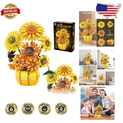 1009PCS Sunflowers Bouquet Building Blocks with Vase - Perfect Gift for All Ages
