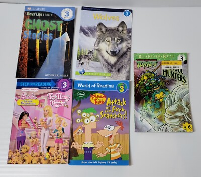 Lot of 5 Level 3 Reader Scholastic Barbie, TMNT, GHOSTS, PHINEAS &FERB
