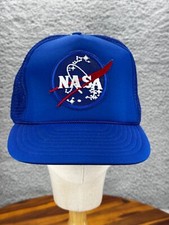 NASA Patch Hat Cap Trucker Style Snap Back Mesh Blue Space Mesh San Sun