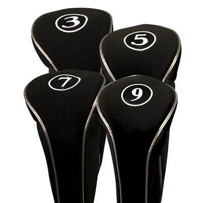 NEW BLACK ZIPPER 3 5 7 9 WOOD SET GOLF CLUB HEAD COVERS HEADCOVER FULL COMPLETE