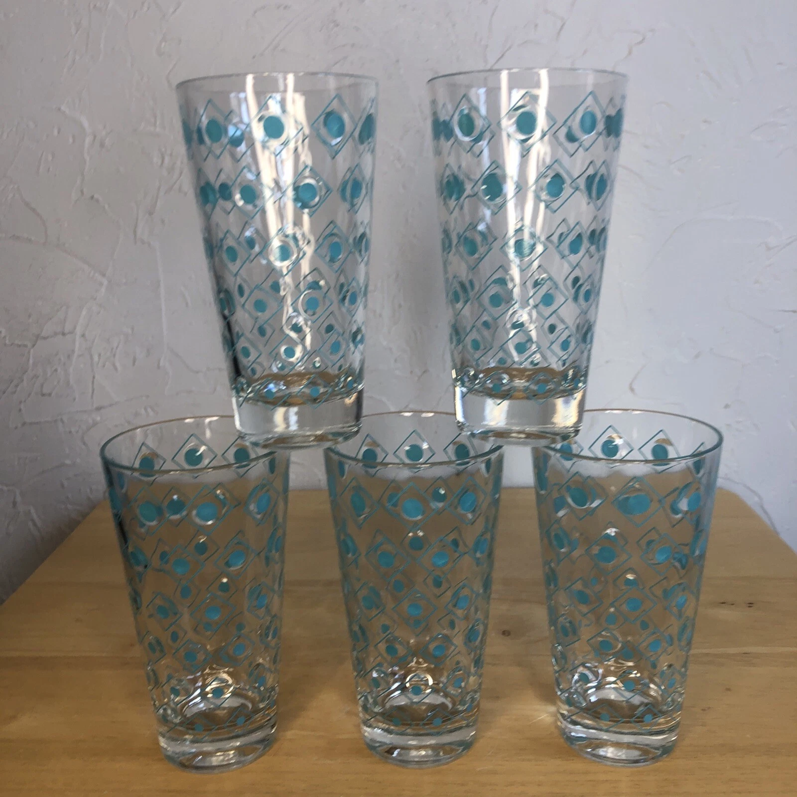 5   MCM Hazel Atlas TURQUOISE 10 oz Highball Cocktail DRINKING Glasses NICE