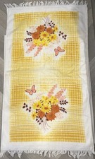 Vintage Floral Butterfly Bath Towel 1970s Fringe Orange Yellow Brown Pink