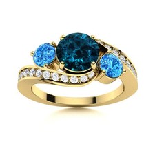 London Blue Topaz  Swiss Blue Topaz 925 Silver Gold Plated Three Stone Ring