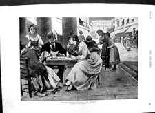 Old Antique Print 1891 Fine Art Scene Street Letter Writer Naples Italy 19th