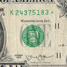 Series 2013 Star Note K Dallas 3.2 M Pack Run $1 Dollar Bill K24375183*