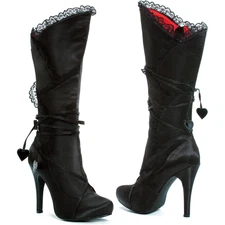 Ellie Victorian Lace Trim Knee High Heel Boots Adult Women Shoes 400/Gothika