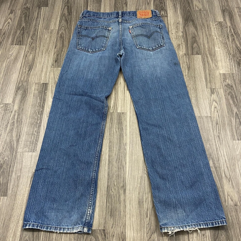 LEVI'S 569 Loose Straight Mid Rise Blue Denim Distressed Jeans Unisex Kids 18 R - Image 4 of 4