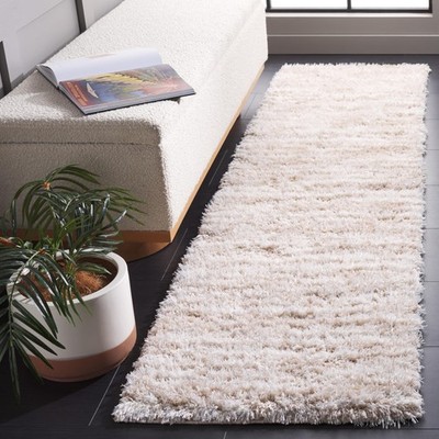 Lindsay Shag Collection Runner Rug - 2'2'' x 8', Beige & Ivory, Modern Design,...