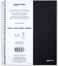College Ruled Spiral Notebook, 3 Subject, 150 Sheets, 8.5 X 11 Inches, Black