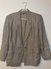 VTG Anne Klein Late 70s/Early 80s Lion Tag Gold Herringbone Blazer Sz 8 FLAWS 