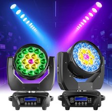 2PCS 19x15W RGBW Beam Wash Lighting LED Zoom Moving Head Stage Light DMX Show DJ