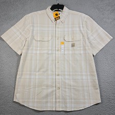 Carhartt Shirt Men Large L White Outdoor Button Up Loose Plaid Camping Work NWT
