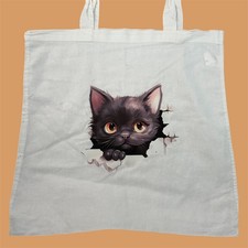 Fun Ladies cat Logo Design Fashion Cotton Tote Bag .