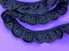 Quality Black Gathered Polycotton Broderie Lace Trim 1"/2.5cm PER METRE