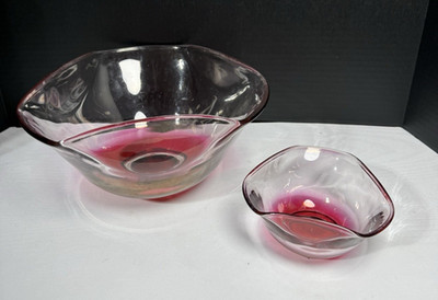 Vintage Indiana glass chip & dip tiered bowls set,graduated ruby rose-pink