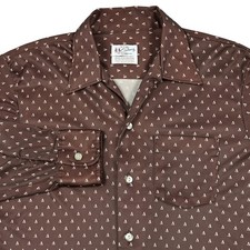 Vintage 70's Shirt Men's Medium Brown Geometric Spread Collar Long Sleeve Disco