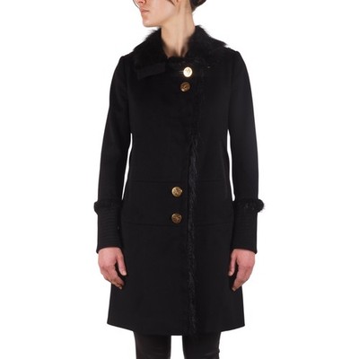 GUCCI 黒 ウール ピーコート Gucci Vintage Women's Military Black Wool Fur Trim Gold Button