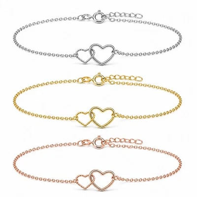 Fußkette Fußkettchen Herzen 925 Silber verstellbar Damen - Bild 1 von 4