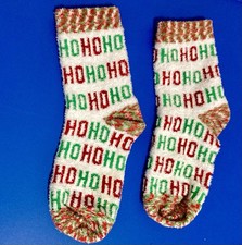 Christmas Socks Ho Ho Ho Santa Claus Warm Fuzzy Winter Wear New NWOT One Size