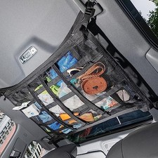 Car Ceiling Cargo Net with 3 Pockets,31.5"x21.6" Car Overhead Storage Mesh