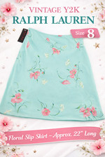 Ralph Lauren Floral Midi Skirt Mint Green Pink Flowers Y2K Lightweight Sz 8 NWT