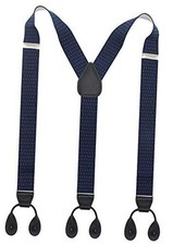 Y Back Button 1.4" Suspenders for Men with Stylish Leather Button Navy Dots