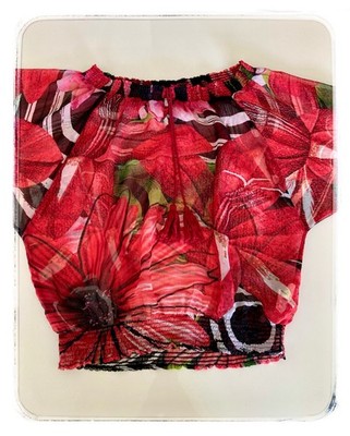   schöne Damen-Bluse Gr. M rot / schwarz DESIGUAL m. Gummizug u. Bindeband 