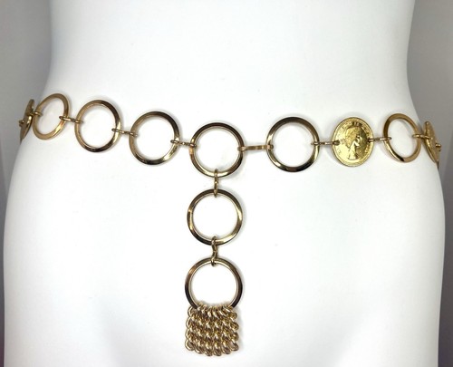 Collana Vintage Regina Elisabetta Napoleone Moneta Tono Oro Catena Maglia CINTURA 28" - Foto 2 di 8