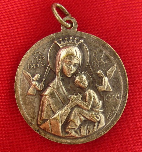 Vintage MARY Medal OLPH OUR LADY OF PERPETUAL HELP SAINT NEUMANN Pendant LARGE