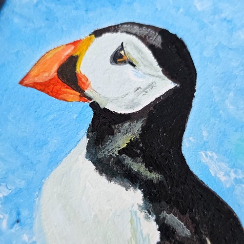 Original Oil Painting Atlantic Puffin Iceland Coastal Bird Art 4x6 inch Framed - Picture 8 of 14