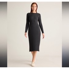 Quince Knit Midi Dress Womens Large Charcoal Grey Exc. Organic Cotton Cashmere