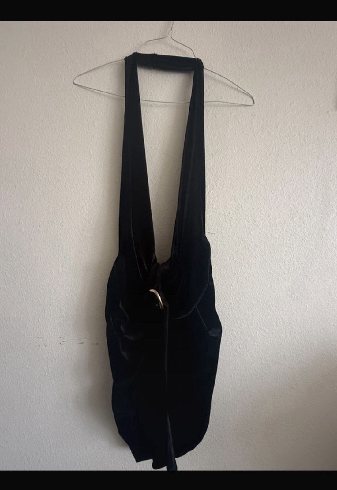 Women’s Black Velvet Halter Backless Mini Dress w/ Buckle Accent One Size