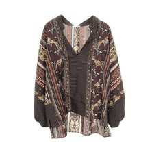 Hermes GUEPARDS ET PALMETTES Twill Reine Brand Off HERMES Silk Blouse Silk Used
