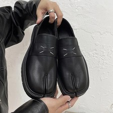 Men's Leather Thick Soled Loafer Shoes Split Toe Casual Footwear Tabi Shoe