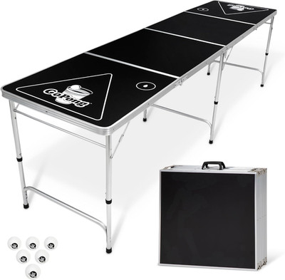 Gopong 8 Foot Portable Beer Pong/Tailgate Tables (Black, Football, American Flag