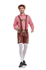 Authentic Bavarian Lederhosen Oktoberfest Costume German Red Outfit