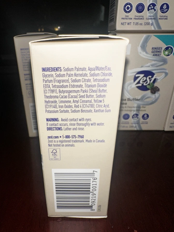 Zest Cocoa Butter & Shea Bar Soap 7.05oz – Lot of 6 Bars – Moisturizing Fresh - Image 3 of 3