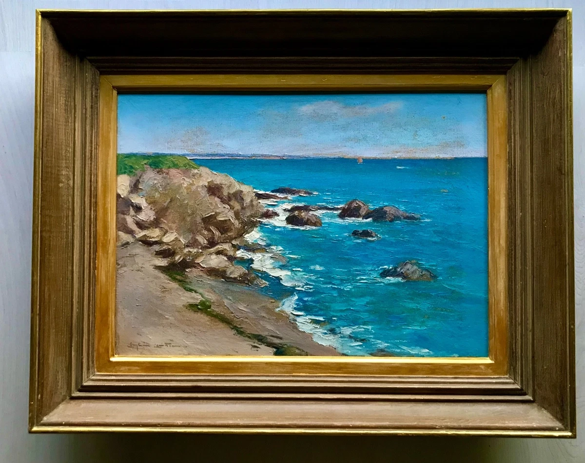ANCIEN TABLEAU PEINTURE Huile Sur Toile bord de mer Côte d'Azur Non