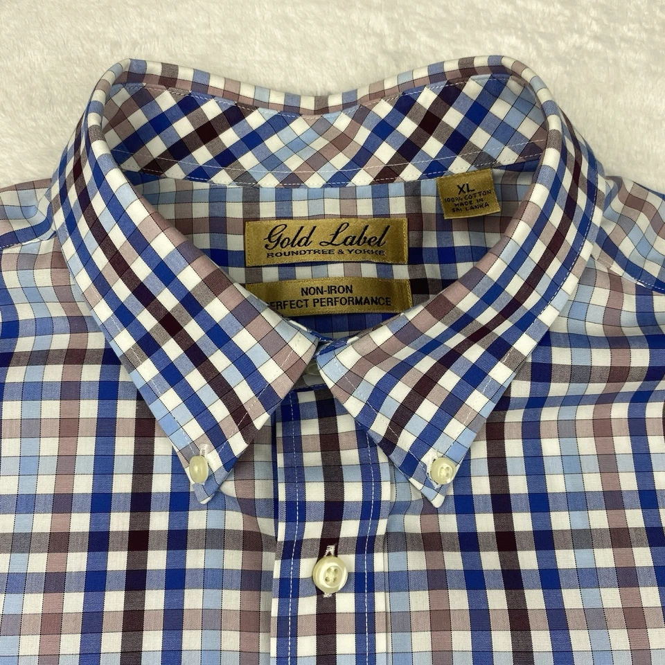 Camisa de vestir Roundtree & Yorke Gold Label para hombre XL multicolor a cuadros sin planchar Foto 3 de 4